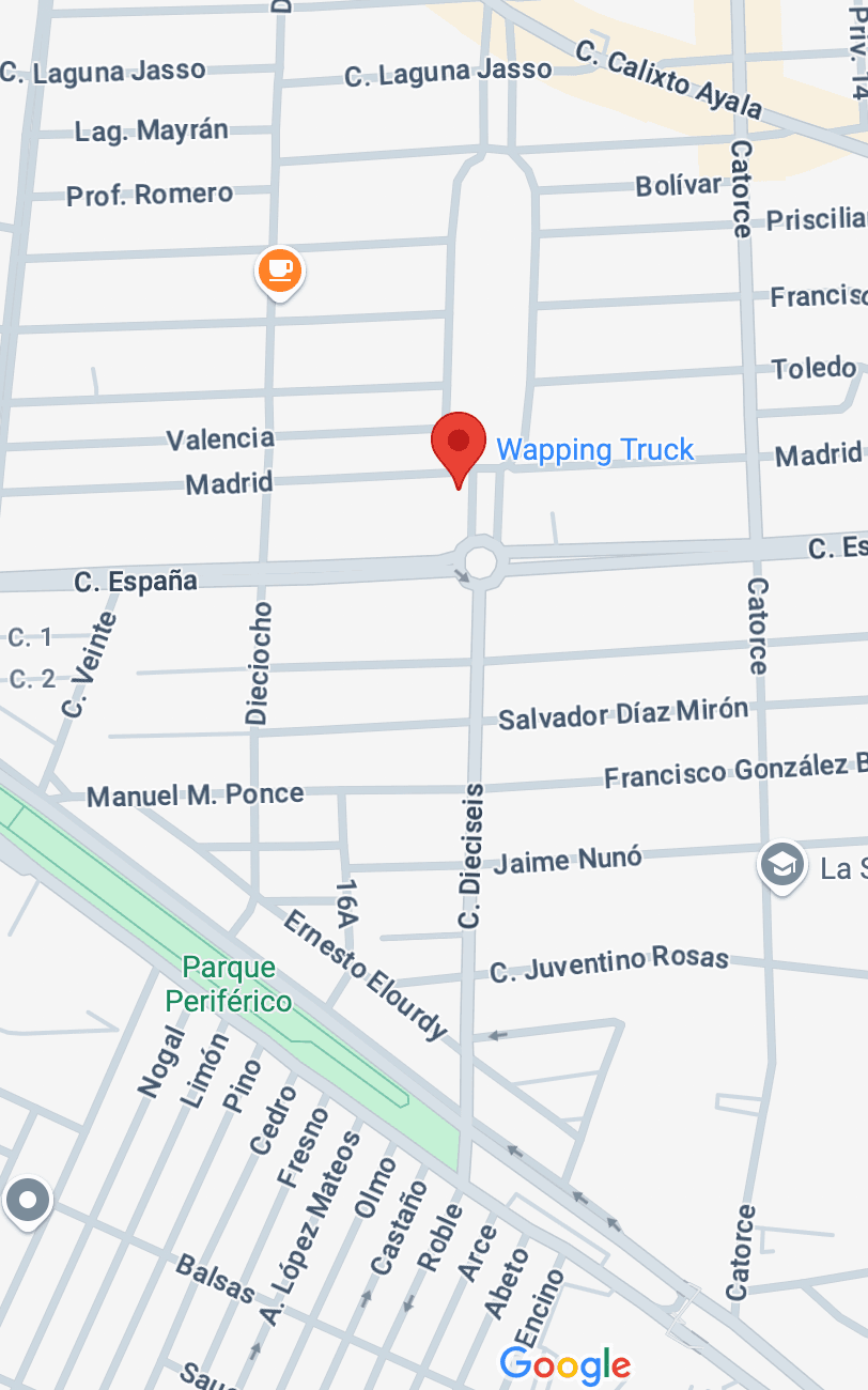 Ubicación de Wapping Truck - calle 16, esquina Madrid, colonia Buenavista, Heroica Matamoros